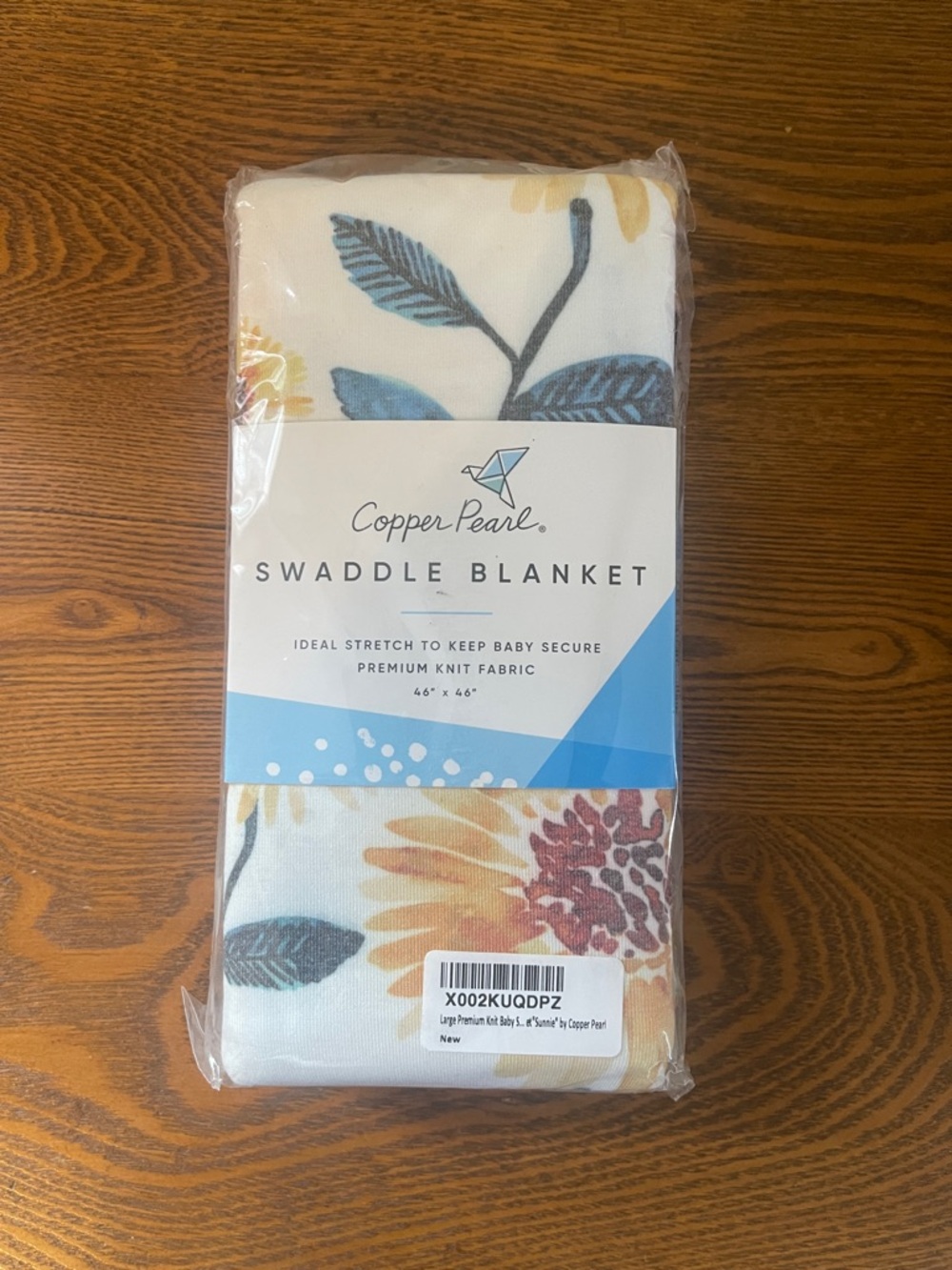 Copper Pearl Floral Swaddle Blanket - White with Blue, Yellow & Brown Floral